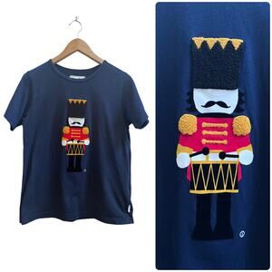 Chocoolate Blue Felt Appliqué Embroidered  Regal Nutcracker Tee Size Medium